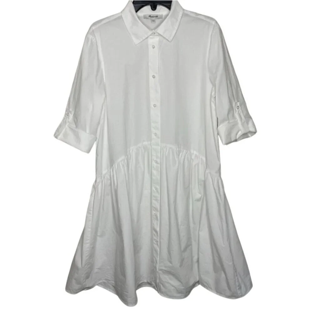 Madewell Button Front Mini Shirtdress in Poplin White NS126 Large - Picture 2 of 7